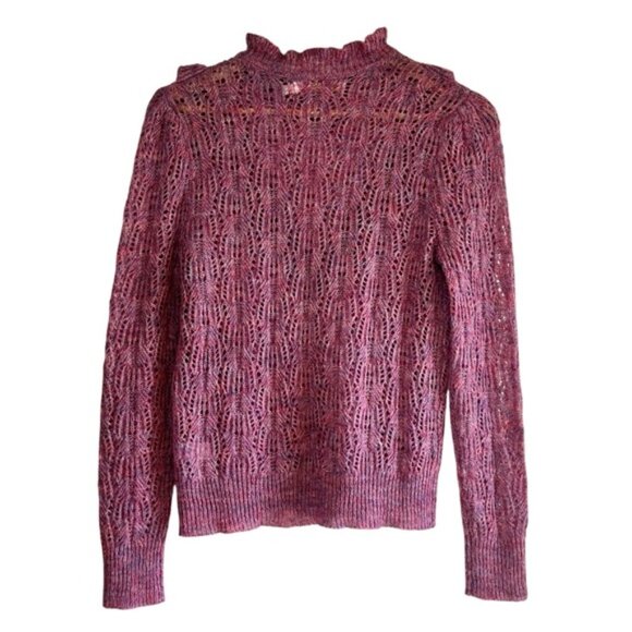 Bishop + Young ruffled v-neck open knit crochet sweater XS excellent condition - Picture 8 of 14